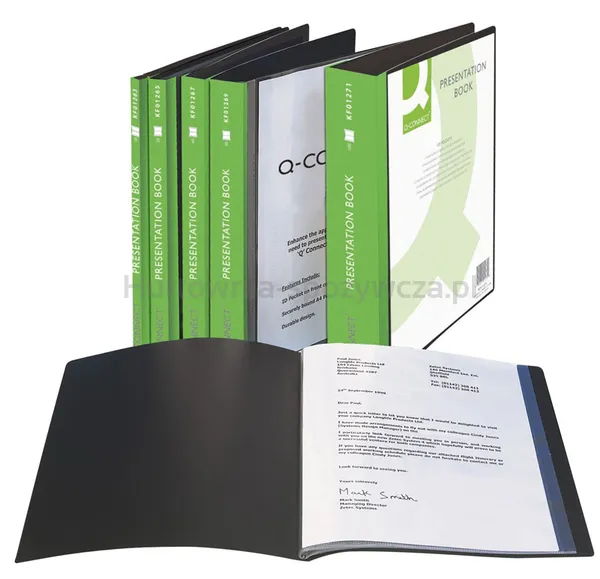 Q-Connect Teczka ofertowa z kieszenią opisową, PP, A4, 650mikr., 40 koszulek, Czarna 