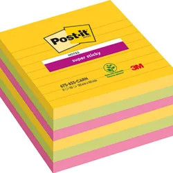 Karteczki Samoprzylepne Post-It® Super Sticky Xl, Carnival, W Linię, 101X101Mm, 6X90 Kart.