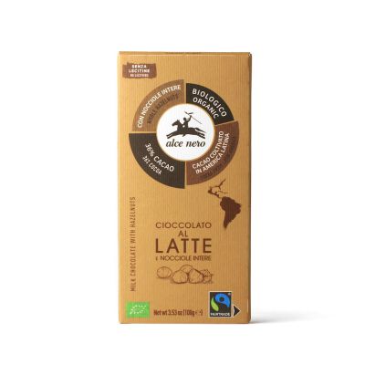 Czekolada Mleczna Z Całymi Orzechami Laskowymi Fair Trade Bio 100 G - Alce Nero [BIO]