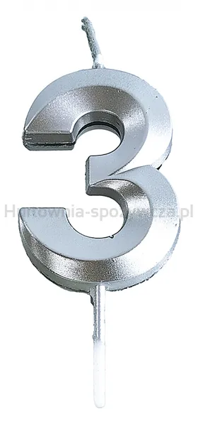 Świeczka PARTY GO, cyfra 3, 4,8cm, srebrna