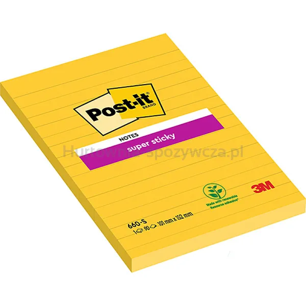 Post-It Karteczki samoprzylepne Super Sticky (660-S), 102x152mm, 1x75 kart., żółte 