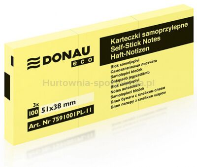 Donau Bloczek Samoprzylepny Eco, 38x51mm, 1x100 kart., jasnożółty [BIURO]