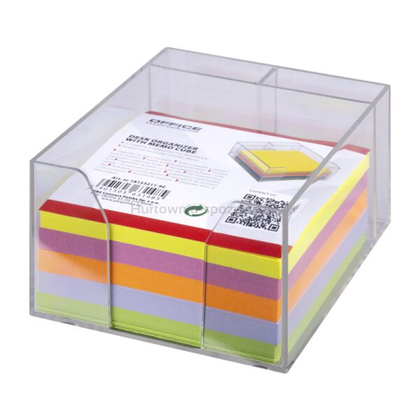 Przybornik na biurko OFFICE PRODUCTS, z kolorowymi karteczkami, plastikowy, transparentny - 3