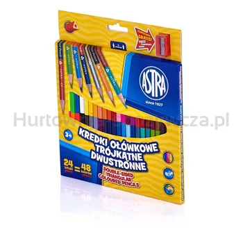 kredki ołówkowe dwustronne trójkątne 24 sztuki / 48 kolorów+ temperówka gratis