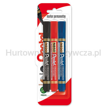 Pentel Marker permenetny z okrągłą końcówką N850 - czarny, czerwony i niebieski