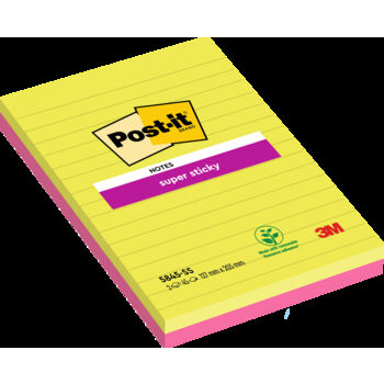 Duże Karteczki Samoprzylepne Post-It® Super Sticky, Różowy i Zielony, w Linie, 127 mm x 203 mm, 2x45 Arkuszy