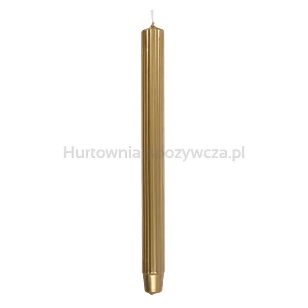Świeca Stołowa Długa Ryflowana Donau Home, Lakierowana, 25X300 Mm, 4 Szt., Złota