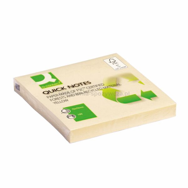 Bloczek samoprzylepny Q-CONNECT 100% Recycled, 76x76mm, 100 kart., żółty - 2