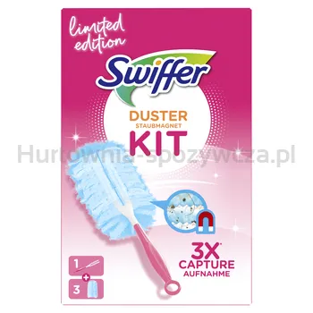 Swiffer Duster Kit Zestaw do usuwania kurzu przyciągający i zatrzymujący kurz (1 rączka + 3 miotełek do kurzu)