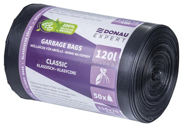 Worki na odpady DONAU EXPERT, klasyczne, LDPE, 120l, 50 szt., czarne