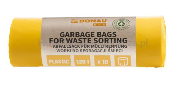 Worki na śmieci DONAU ECO, do segregacji plastiku, 120l, 10 szt., żółte - 4