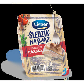 Śledzik na raz w sosie grzybowym z pieczoną papryką Podgrzybek Lisner 100g