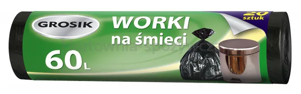 Worki na śmieci GROSIK, HDPE, 60l, 20 szt., czarne