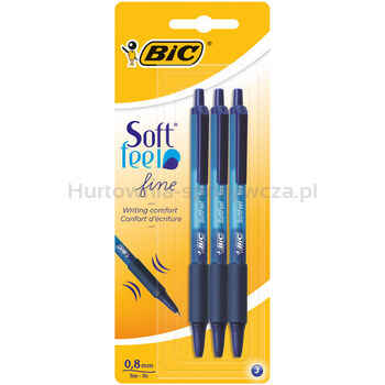 Bic Długopis Soft Feel Clic Grip automatyczny niebieski blister 3 szt.