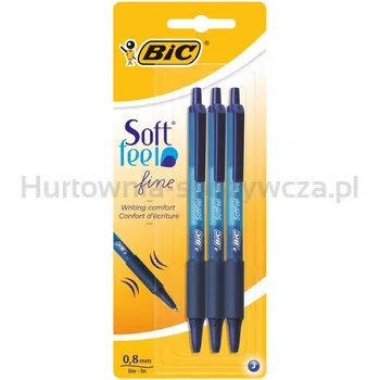 Bic Długopis Soft Feel Clic Grip automatyczny niebieski blister 3 szt.