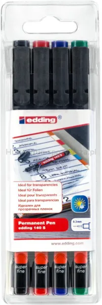 Foliopis e-140/4 S EDDING, 0,3 mm, 4 szt., zawieszka, mix kolorów