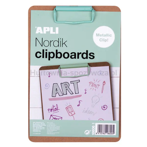Clipboard Apli Nordik, Deska A5, Drewniana, Z Metalowym Klipsem, Pastelowy Zielony