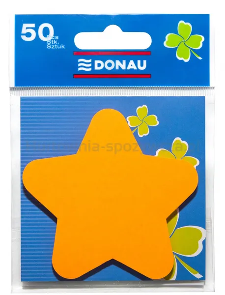 Bloczek Samoprzylepny Donau, 1X50 Kart., Gwiazdka, Zawieszka, Pomarańczowy