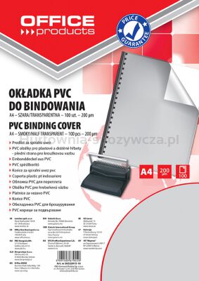 Office Products Okładki do bindowania PVC, A4, 200mikr., 100szt., szare transparentne [BIURO]