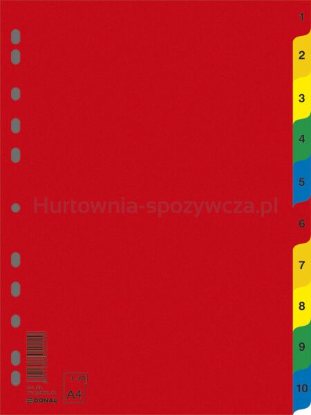 Donau Przekładki PP, A4, 230x297mm, 1-10, 10 kart, mix kolorów 