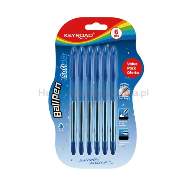 Długopis Klasyczny Keyroad Ball Pen Soft Jet, 0,7 Mm, 6 Szt., Blister, Niebieski