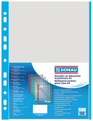 Donau Koszulki na dokumentyPP, A4, krystal 40mikr kolorowy brzeg - niebieski, 100szt. 