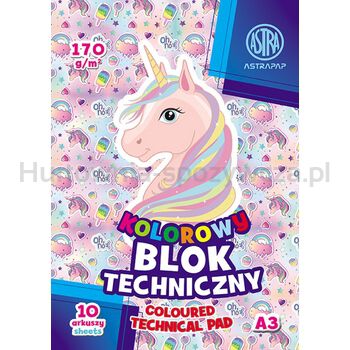 Blok kolorowy barwiony w masie ASTRAPAP A3 170g 10 ark "Pixe;Unicorn"