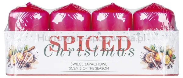 Świeca słupek DONAU HOME Spiced Christmas, 40x70mm, 4 szt., pomarańcza z goździkami, czerwony