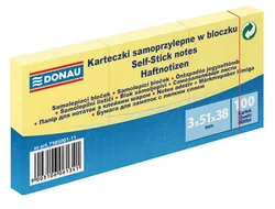 Bloczek Samoprzylepny Donau, 38X51Mm, 1X100 Kart., Jasnożółty