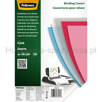 Fellowes Okładki Przezroczyste Smooth Finish 150 Mikronów, 100 Szt.