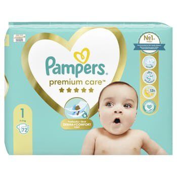 Pampers Premium Care Pieluszki Rozmiar 1, 2-5 Kg, 72 Szt.