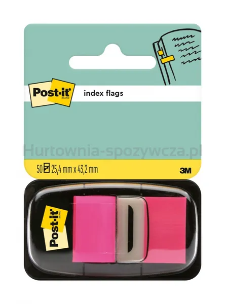 Post-It Zakładki indeksujące (680-21), PP, 25,4x43,2mm, 50 kart., jaskraworóżowe 