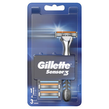 Gillette Sensor3 Rączka Maszynki Do Golenia + Wymienne Ostrza, 3 Sztuki