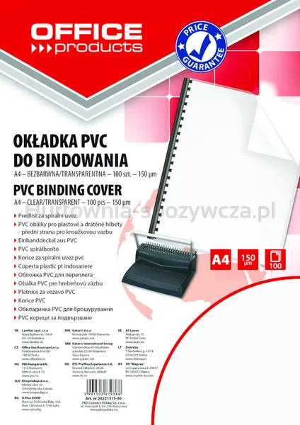 Office Products Okładki do bindowania PVC, A4, 150mikr., 100szt., transparentne 