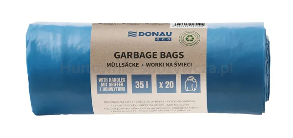 Worki na śmieci DONAU ECO, z uchwytami Knoties, 35l, 20 szt., niebieskie
