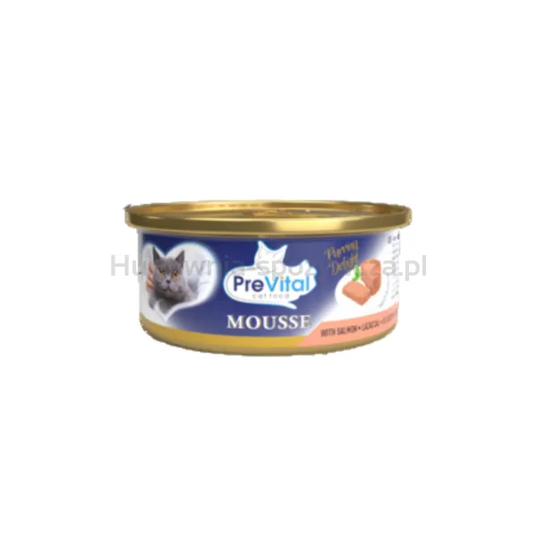 PreVital mini puszka - Mus dla dorosłych kotów z łososiem 85g