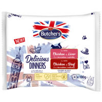 Butcher's Delicious Dinners Cat 2X Z Kurczakiem I Wątróbką 2X Z Kurczakiem I Wołowiną Kawałki W Galaretce 4X100G