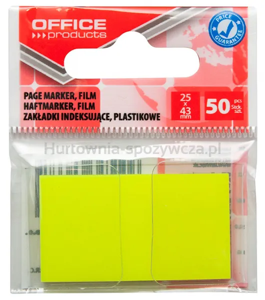 Zakładki Indeksujące Office Products, Pp, 25X43Mm, 1X50 Kart., Zawieszka, Żółte