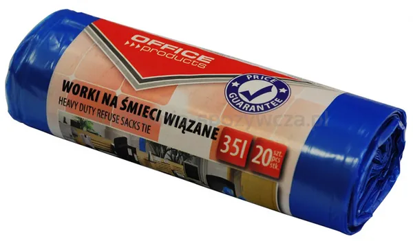 Worki na śmieci wiązane OFFICE PRODUCTS, premium (LDHD), 35L, 20szt., niebieskie