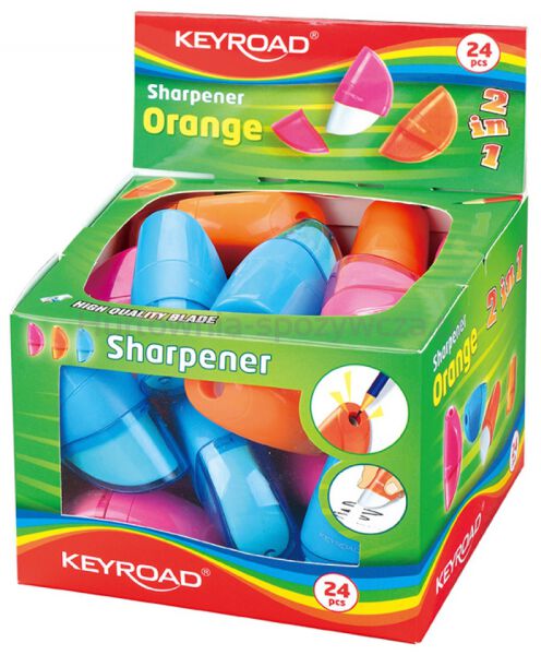 Temperówka KEYROAD Orange, plastikowa, pojedyncza, z gumką, pakowane na displayu, mix kolorów - 2