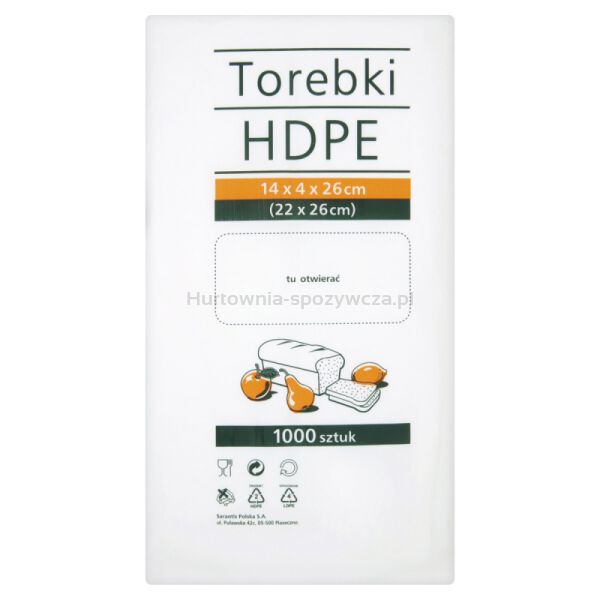 Torebki spożywcze HDPE, 14x4x26cm, 1000 szt., transparentne