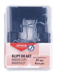 Klipy Do Dokumentów Office Products, 41Mm, 6Szt., W Pudełku, Czarne