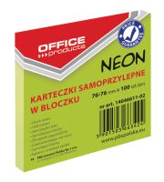 Office Products Bloczek Samoprzylepny76x76mm, 1x100 kart., neon, zielony [BIURO]