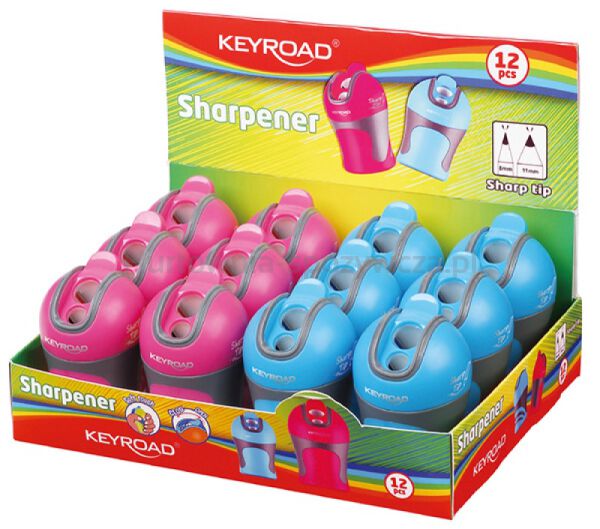 Temperówka KEYROAD Colour Special, plastikowa, podwójna, z pojemnikiem, ostrzenie w szpic, pakowane na displayu, mix kolorów - 2