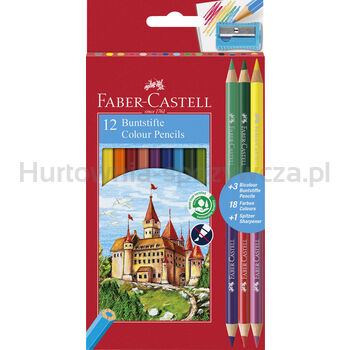 Kredki zamek 12 kolorów+3 kredki dwustronne+temperówka Faber-Castell