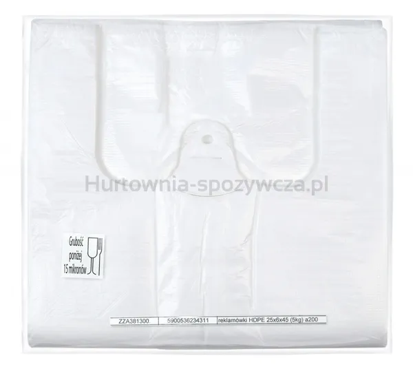 Sarantis Reklamówka HDPE, podstawowa, 25/6/45 cm, 8 mikr., 200 szt., biała