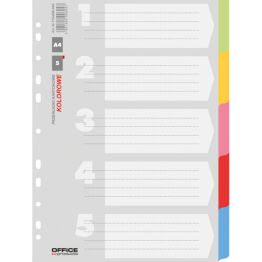 Office Products Przekładki karton, A4, 223x297mm, 5 kart, mix kolorów 