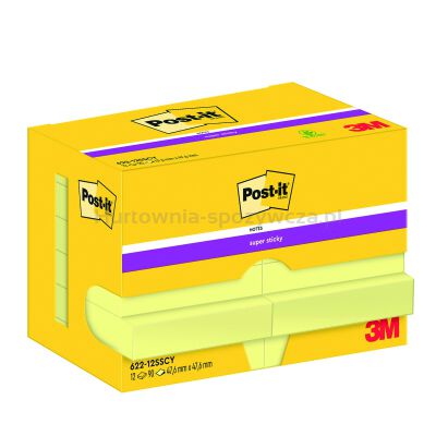 Post-It Karteczki samoprzylepne Super Sticky (622-12SSCY-EU), 47,6x47,6 mm, 12x90 kart., żółte [BIURO]