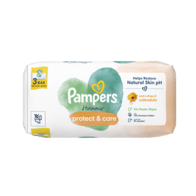 Pampers Harmonie Protect & Care Chusteczki nawilżane dla dzieci 3 opakowania = 132 chusteczki