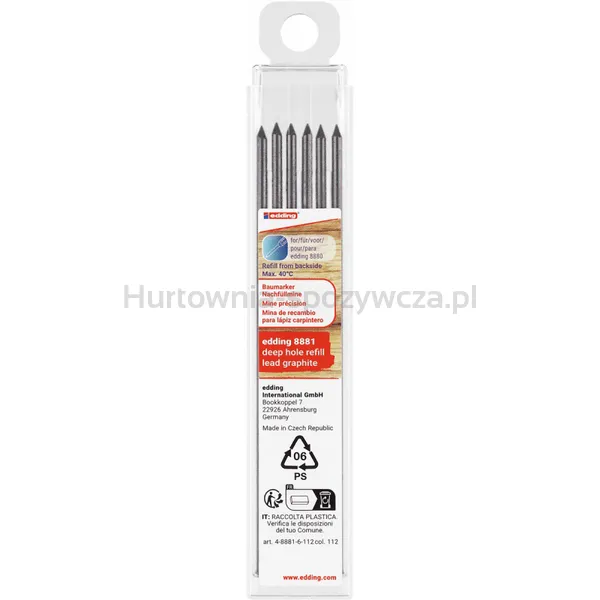 Wymienne wkłady e-8881 EDDING, do ołówka e-8880, 6 szt., grafitowe
